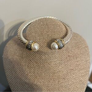 Silver Gold Pearl End Rope Bracelet